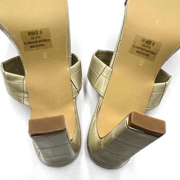 DV Dolce Vita Size 9 Selsta Sage Green Croc Heeled Mules Heels‎ Sandals Shoes - Picture 11 of 13